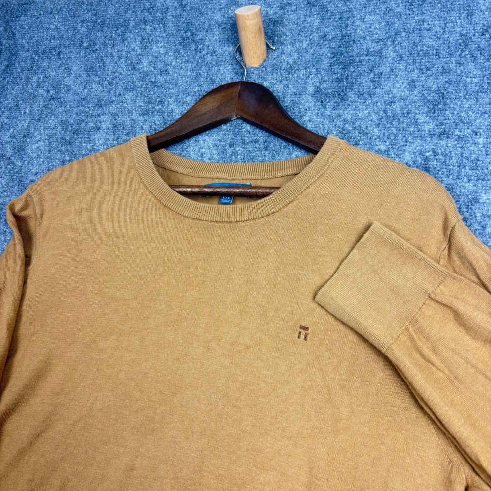 Tommy John Mens Crewneck Sweater Large Mustard Yellow Cotton Modal Knit Pullover
